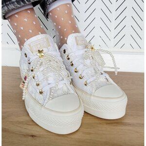 ⭐⭐Converse Chuck Taylor Platform Pearls Lace 9 Women Shoes Party Sneaker A15197C